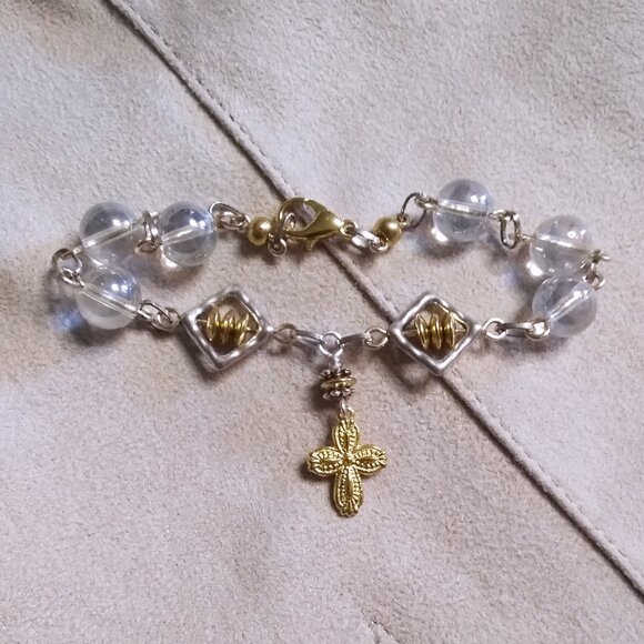 Shimmering Beaded Cross Bracelet | Mixed Metals | Faith Jewelry | 4 Larger Wrist - Picture 2 of 10